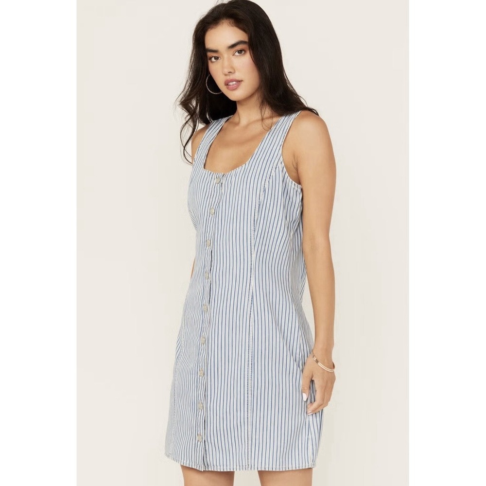 Wrangler Retro Striped Mini Dress XL Blue White Sleeveless Button